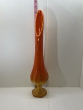 Vintage LE Smith BittersweetGlass Swung Vase Footed Fluted 16.25” MCM picture