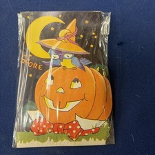 Vintage Halloween Bridge Score Pad & 4 Tallies Owl Witch Pumpkin NOS Sealed picture