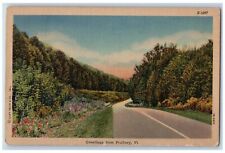1951 Greetings From Poultney Vermont VT, Curve Road And Tress View Postcard picture