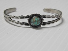 VINTAGE PAWN NAVAJO INDIAN HARVEY STERLING SILVER TURQUOISE SML SIZE BRACELET picture