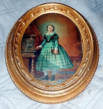 Scarce 1860s Hand Painted Salt Print Photograph ~ Lady w/ Green Plaid Dress ~ picture