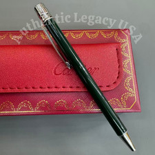 CARTIER Santos Dark Green Lacquer Ballpoint Pen Silver Tone Luxury Rare Hot. picture