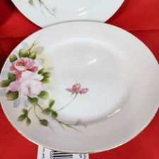 Vintage Hand Painted Nippon Plates Set of 4 Pink Roses Gold Rim Dining picture