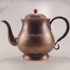 Vintage Pure Copper Coffee Pot Hammer Texture Weave Handle Filter Kettle picture