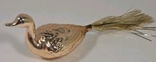Vtg Gold Glass Bird Swan Peacock Clip On Tree Ornament Tinsel Tail Germany  picture