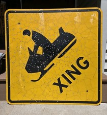 Vintage Snowmobile Crossing Xing Metal Road Street Sign 30
