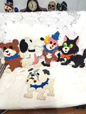 5-VINTAGE POPCORN PLASTIC FIGURES * SNOOPY * BLACK CAT, CLOWN,BEAR & BULLDOG picture