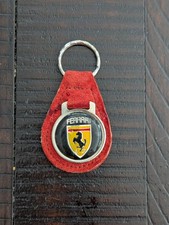 Vintage Scuderia Ferrari Enamel & Red Suede Leather Key Fob Chain 1970s 1980s picture