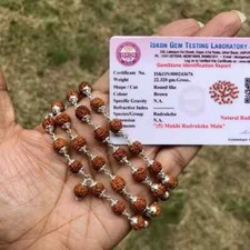 925 Silver + Natural 5 Mukhi RUDRAKSHA Mala ROSARY 54+1 Beads, LAB CERTIFIED picture