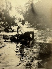 1940s Shirtless Man White Shorts River Rocks Soviet Gay Interest Vintage Photo picture