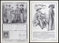 Two 1911 Women's Fashion Print Ads LA VOGUE and NATIONAL CLOAK & SUIT Style Book picture