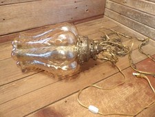Vintage 1960's Amber Glass Swag Hanging Chain Swag Lamp Brass Mid Century Globe picture