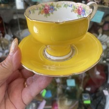 Paragon Tea Cup and Saucer, Yellow with Bouquet Of Flowers Double Warrant Ex. picture