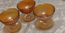 VINTAGE ORIGINAL SET OF 3 - MARIGOLD CARNIVAL SWIRL GLASS FOOTED GOBLETS PRETTY picture