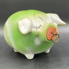 Vintage Corky Pig Piggy Bank by Hull Pottery - Green & White Glaze With Cork picture