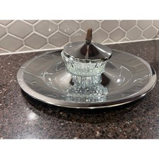 Sculptura by Kromex Chip-n-Dip Lazy Susan Chrome Walnut Crystal Bowl MCM Silver picture