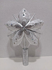 VITBIS Hand Crafted Glass Christmas Tree Topper White Silver Made In Poland 9