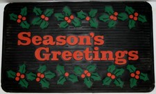 Rare Vintage Season's Greetings Rubber Doormat w Holly Leaves & Berries 17 x 28 picture