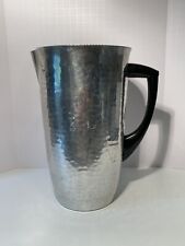 VTG 9”  MCM 1950’s Hammered Aluminum Pitcher With Catcher And Black Handle MMM picture