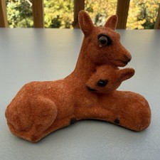Vintage Flocked Deer Figurine Doe and Fawn Reindeer Mid Century Christmas Japan picture
