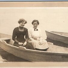 c1910s Cute Portrait Women Girl Friends Boat RPPC Lake Smile Woodlawn Photo A213 picture