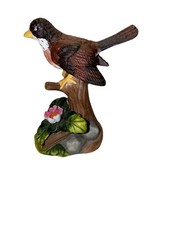 VINTAGE MULTI-COLOR PERCHED PORCELAIN ROBIN FIGURINE. Japan picture
