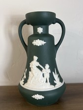 Vintage Green Jasperware Vase With Handles  picture