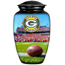 Green Bay Football Theme Cremation Funeral Human Ashes Black Urn w/Bag picture