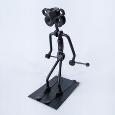 Vintage Metal Skier Nuts/Bolts Figure Skiing Welded Art Sports Black 6