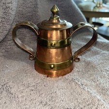VTG Copper with Brass Riveted Bands Sugar Pot Stamped P Tlaquepaque FCS Mexico picture