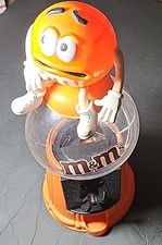 M&M Candy Dispenser Bubble Gum Gumball Machine Orange Collectible Plastic  picture