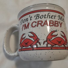 Don't Bother Me I'm Crabby Nautical Speckled Soup Crab Mug Cup 16 oz M Ware Used picture