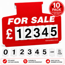 10x Red Car For Sale Board/ Window Car Price Sale Sign with Numbers Sun Visor. picture