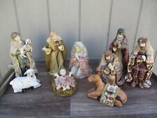 Vintage 9 Piece Nativity Set - Brocade Fabric Clothing picture