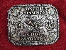 Rodeo BRONCZILLA Bronc Rider☆Rare☆1990☆CHAMPION TROPHY BUCKLE☆Cody Wyoming☆616 picture