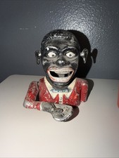Vintage Cast Iron Mechanical Coin Bank Moving Eyes & Arm Antique Style picture