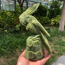 2.79LB Natural green jade Quartz Carved Parrot Crystal Reiki Healing 1pc picture