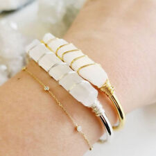 Wire Wrapped Selenite Wand Stick Bangle Crystal Bead Bracelet Opening Irregular picture