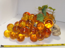 Vintage Acrylic Lucite Grapes Large Amber Orange Cluster Real Driftwood 12