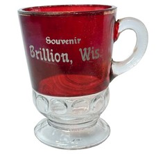 BRILLION WI WISCONSIN ANTIQUE Ruby Red Flash Souvenir Glass TRINKET CUP MUG picture