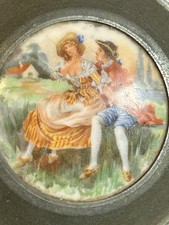 Vintage Wind Up Music Vanity Powder Box Mirror Romantic Recording Scene Working picture