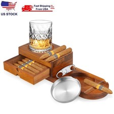 Cigar Ashtray Coaster Whiskey Glass Tray & Wooden Ash Tray picture
