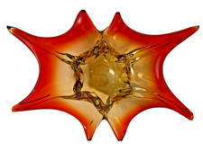 Mid Century Amberina Art Glass Star Bowl Red Amber MCM Centerpiece Dish picture