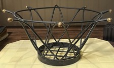 Vintage MCM Black & Gold Tone Metal Wire Atomic Fruit Basket Compote Bowl Rubel? picture