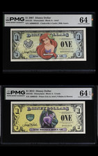 Disney Dollars Ariel Ursula Matching Low Serial #535 PMG 64 Rare Pair picture