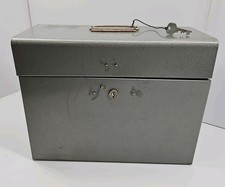 Vintage Gray Metal File Box Nielsen Hardware Locking Document Storage Chest Key picture