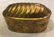 Vintage Brass Oval Trinket Box With Lid Itched Brass picture