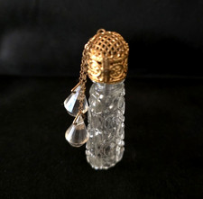 Vintage Antique Perfume Bottle Czech Irice Clear Crystal Dangles 1920's LOVELY picture