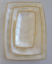 Rectangular Capiz Shell Tray Plate Trinket Vanity Tray w/gold trim, 3 Piece Set picture