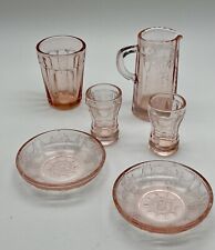 Vtg Pink Glass Cameo Children Dishes, 5 pcs + 1 Non Cameo- See Photos & Info picture